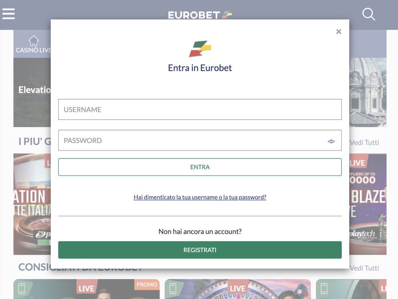 Регистрация на сайте онлайн казино Eurobet